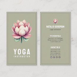 yoga pilates green pink lotus flower instructor business card
