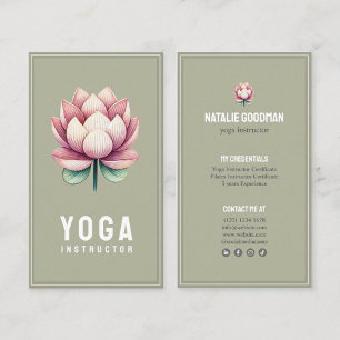 yoga pilates green pink lotus flower instructor business card