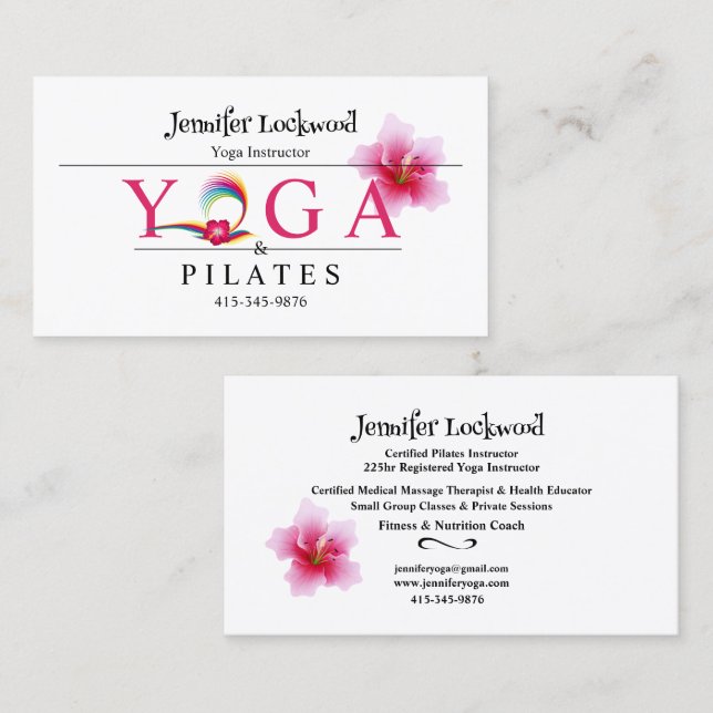 Yoga & Pilates Instructor Fuchsia Lily   Business Card (Front/Back)