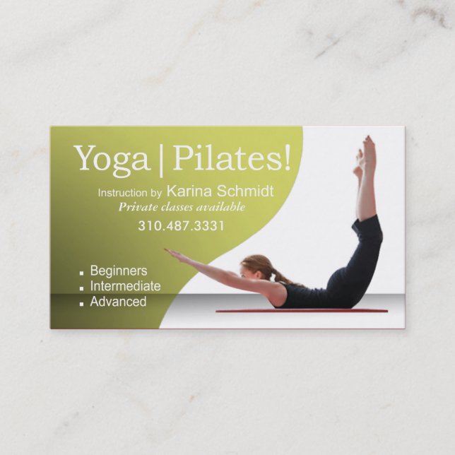 "Yoga | Pilates!" Pilates Instruction, Yoga Class Business Card (Front)