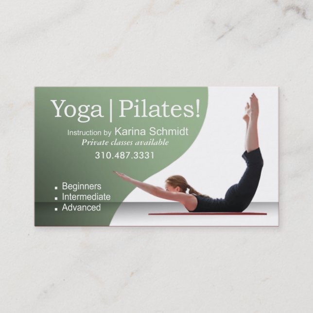 "Yoga | Pilates!" Pilates Instruction, Yoga Class Business Card (Front)