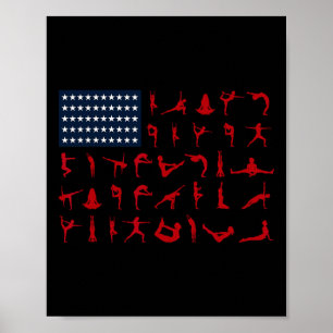 Yoga Pilates Poses American Flag 4th Of July Indep Poster