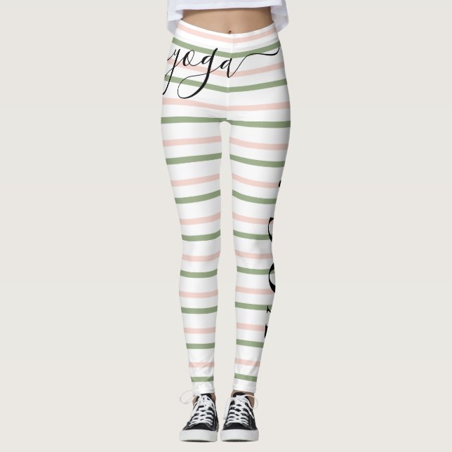 Yoga Pink and Green Stripes Breathe  Leggings (Front)