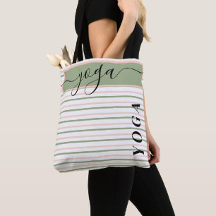 Yoga Pink and Green Stripes  Tote Bag