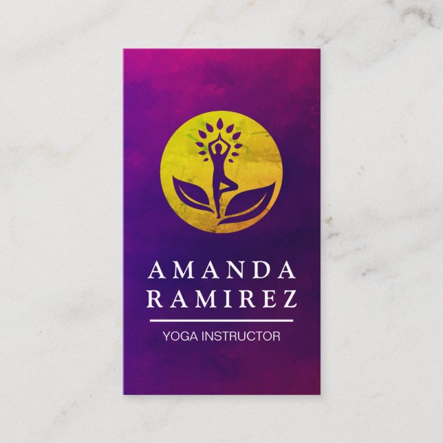 Yoga Pose Golden Logo Business Card (Front)