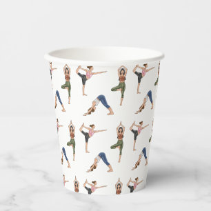 Yoga Pose Lades Colorful Mindfulness Pattern Paper Cups