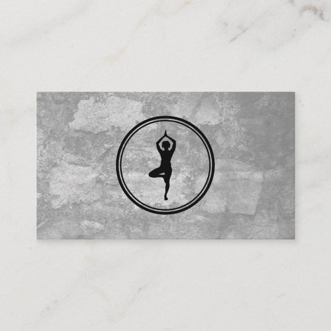 Yoga Pose Logo Grey Texture Business Card (Front)