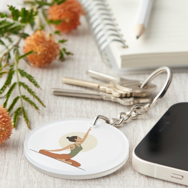 Yoga Pose Monoline Earthy Tones Acrylic Keychain (Front Right)