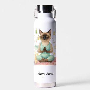 Yoga Pose Namaste for Siamese Cat Lovers Water Bottle