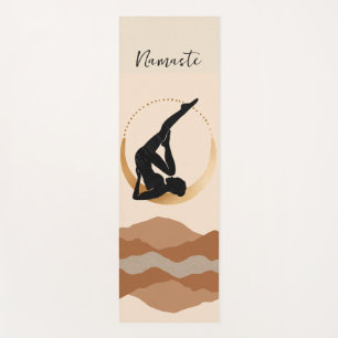 Yoga pose Namaste silhouette gold crescent moon  Mat