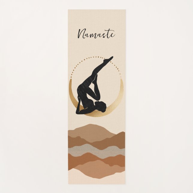 Yoga pose Namaste silhouette gold crescent moon  Yoga Mat (Front)