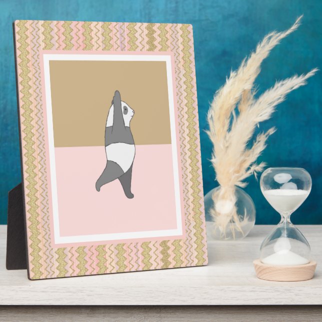 Yoga Pose Panda Pink Zig Zag Background   Plaque (Side)