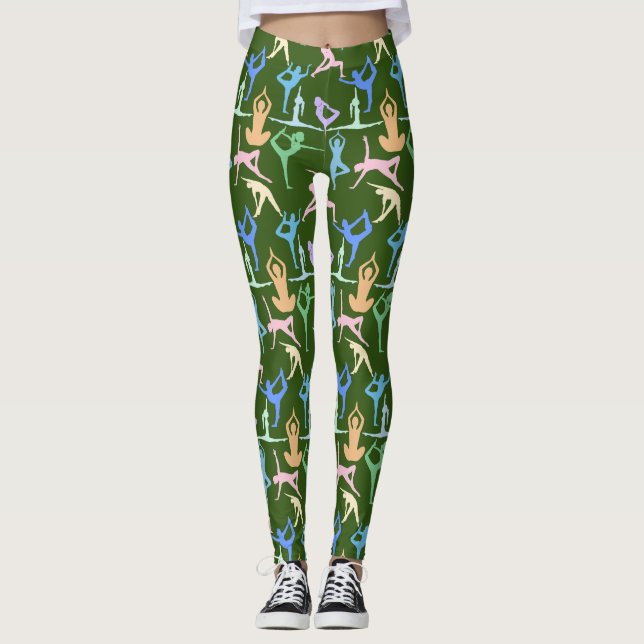 Yoga Pose Pastel Pattern 01.bx4 D Green BG Leggings (Front)