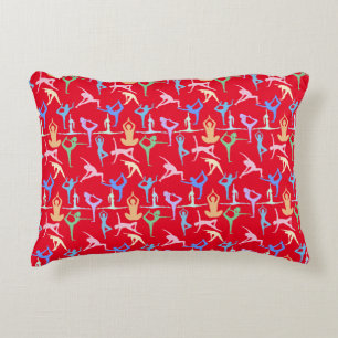 Yoga Pose Pastel Pattern 01.bx4 Red BG Decorative Cushion