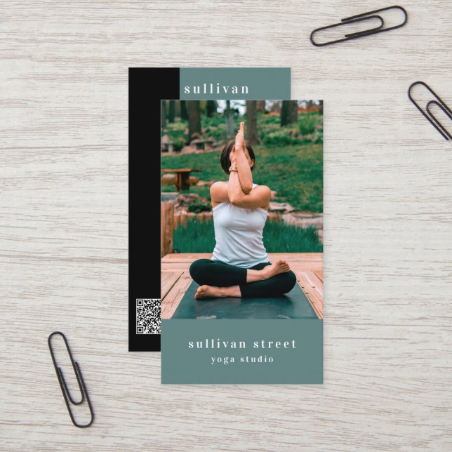 Yoga Pose Photo Yoga Studio Business Card (Front/Back In Situ)