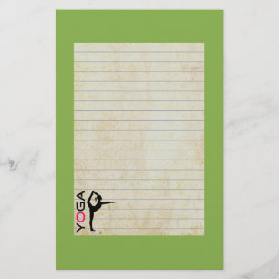 Yoga Pose Silhouette on Green Background Stationery