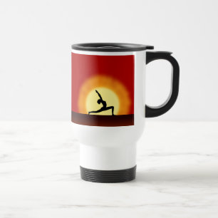 Yoga Pose Silhouette Sunrise Coffee Travel Mugs