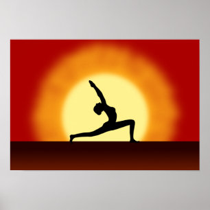 Yoga Pose Silhouette Sunrise Landscape Art Prints
