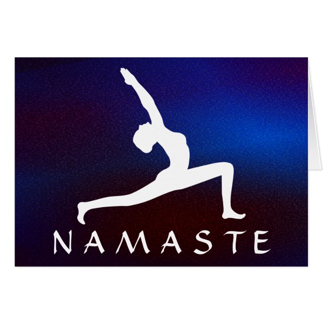 Yoga Pose White Silhouette Blue Greeting Card (Front Horizontal)