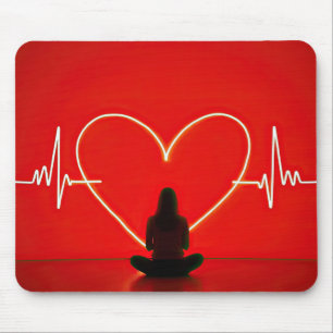 Yoga Pose With Heartbeat Lines Mouse Mat