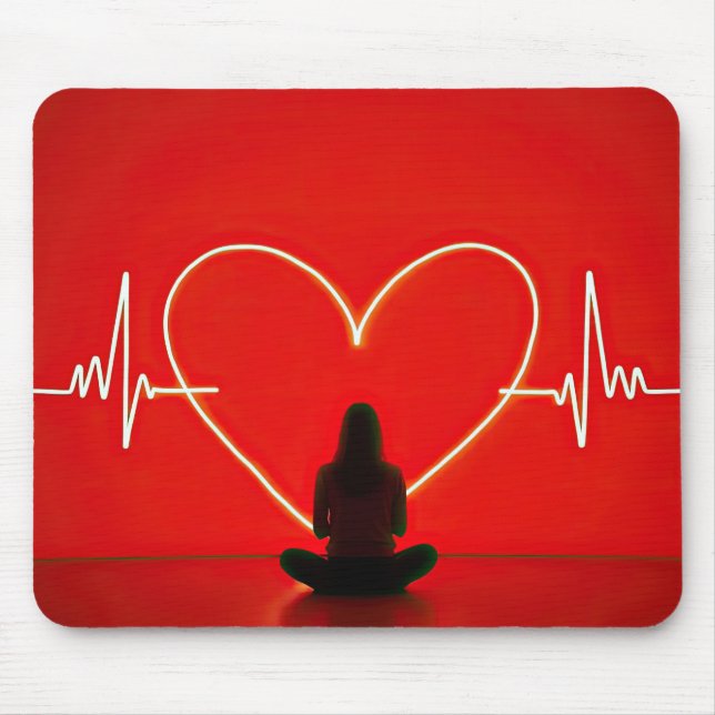 Yoga Pose With Heartbeat Lines Mouse Mat (Front)