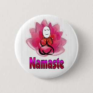 Yoga Pose with Lotus Flower "Namaste" 6 Cm Round Badge
