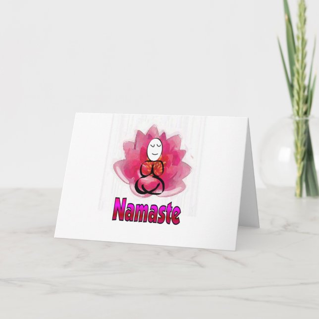 Yoga Pose with Lotus Flower "Namaste" Card (Front)