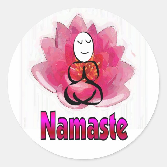 Yoga Pose with Lotus Flower "Namaste" Classic Round Sticker (Front)