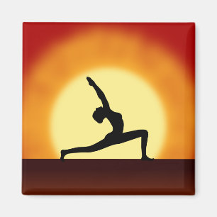 Yoga Pose Woman Silhouette Sunrise Fridge Magnets