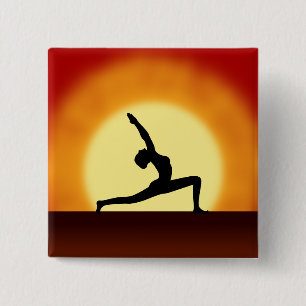 Yoga Pose Woman Silhouette Sunrise Square Buttons