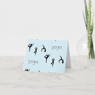 Yoga poses and text pattern on blue card