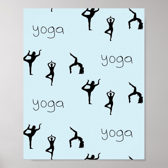 Yoga poses and text pattern on blue poster (Front)
