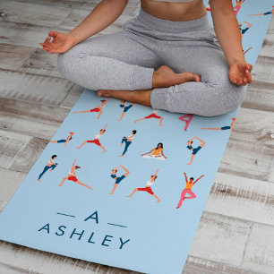 Yoga Poses Fun & Cute Blue Personalised Yoga Mat
