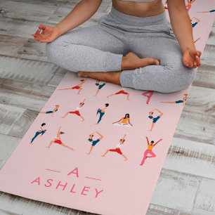 Yoga Poses Fun & Cute Pink Personalised Yoga Mat