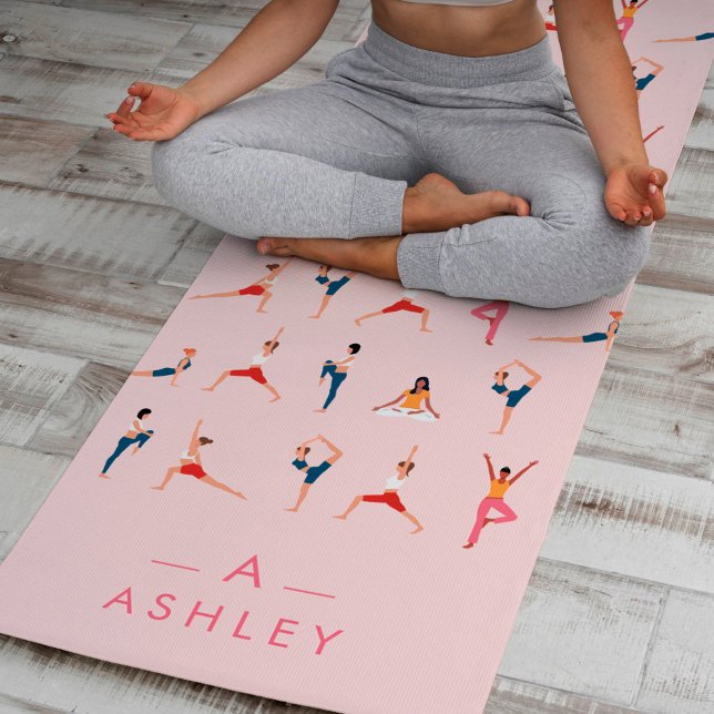 Yoga Poses Fun & Cute Pink Personalised Yoga Mat (Creator Uploaded)
