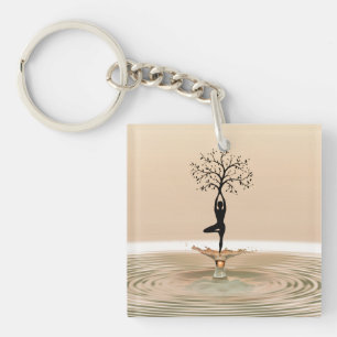Yoga Poses & Lotus Tree Position Zen & Meditation Key Ring