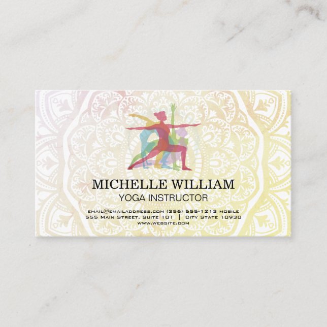 Yoga Poses Mandala Pattern Business Card (Front)