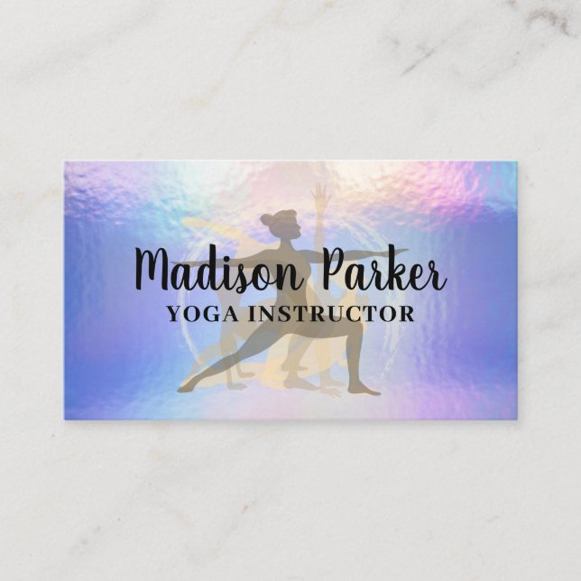 Yoga Poses |  Pastel Iridescent Background Business Card (Front)