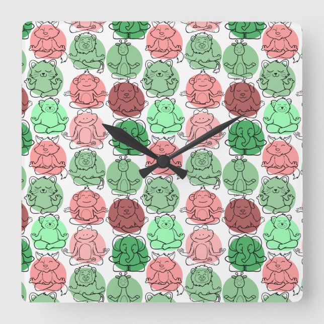 Yoga poses pattern | Yoga seamless pattern 18 Square Wall Clock (Front)
