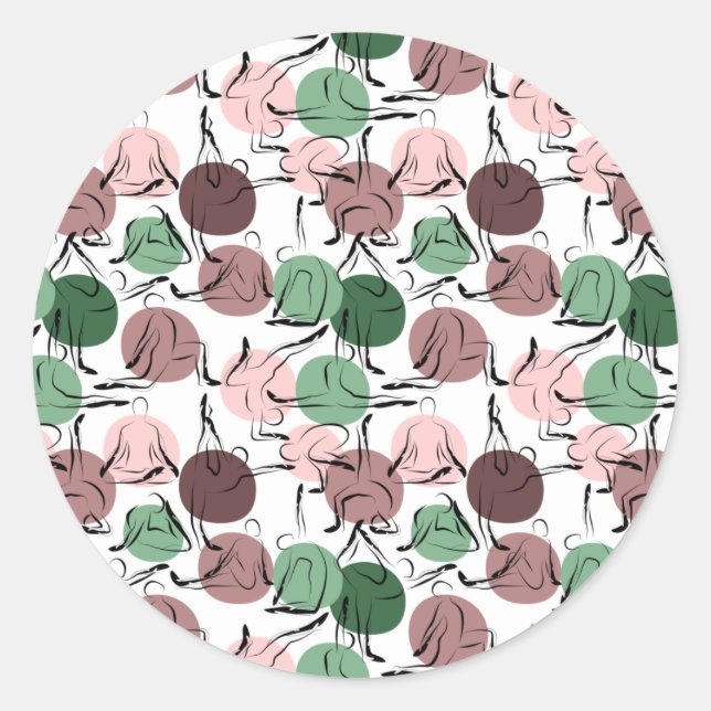 Yoga poses pattern | Yoga seamless pattern 33 Classic Round Sticker (Front)