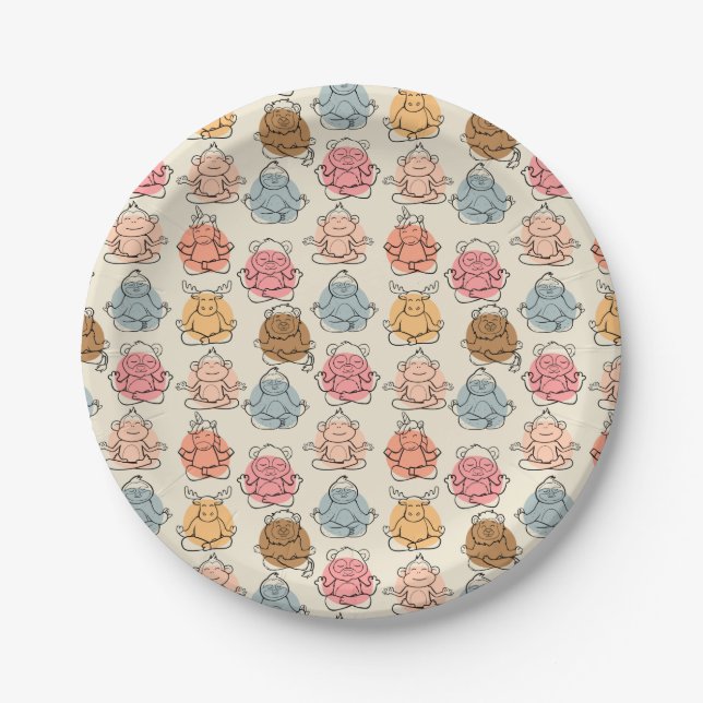 Yoga poses pattern | Yoga seamless pattern 42 Paper Plate (Front)