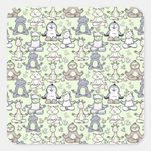 Yoga poses pattern Yoga seamless pattern 46 Square Sticker