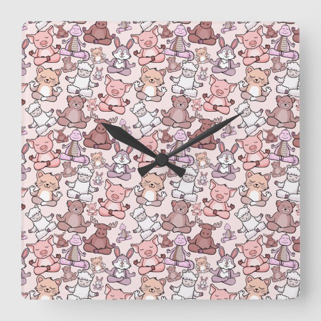 Yoga poses pattern | Yoga seamless pattern 48 Square Wall Clock (Front)