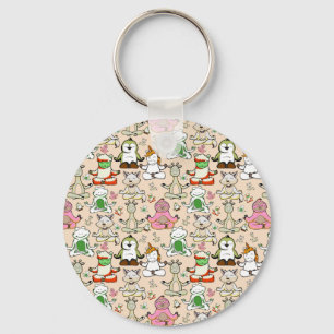 Yoga poses pattern Yoga seamless pattern 52 Key Ring