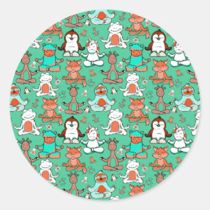 Yoga poses pattern Yoga seamless pattern 53 Classic Round Sticker