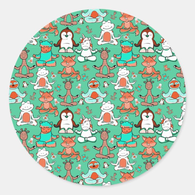 Yoga poses pattern | Yoga seamless pattern 53 Classic Round Sticker (Front)