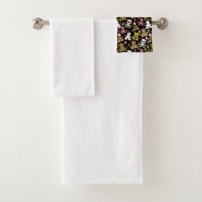 Yoga poses pattern | Yoga seamless pattern 57 Bath Towel Set (Insitu)