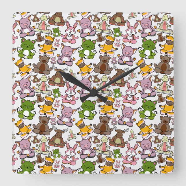 Yoga poses pattern | Yoga seamless pattern 58 Square Wall Clock (Front)