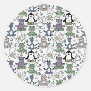 Yoga poses pattern   Yoga seamless pattern 66 Classic Round Sticker