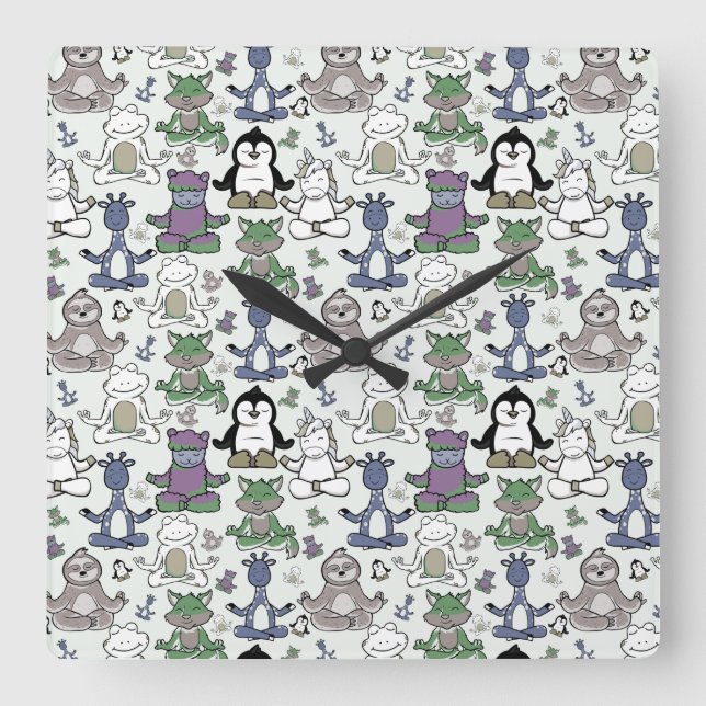 Yoga poses pattern | Yoga seamless pattern 66 Square Wall Clock (Front)